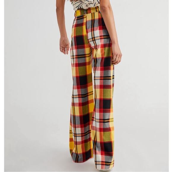 Free People Jules Plaid Wide Leg High Rise Flare Pant Academia Boho Retro Size 0 - Picture 1 of 10